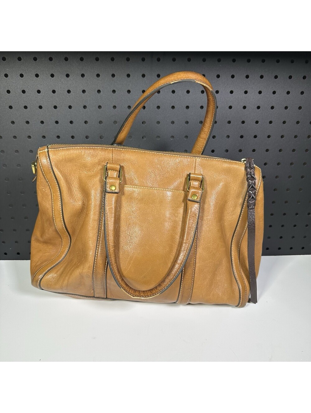 Fossil Kendall Leather Satchel Cognac Tan Crossbody Bag Vintage
